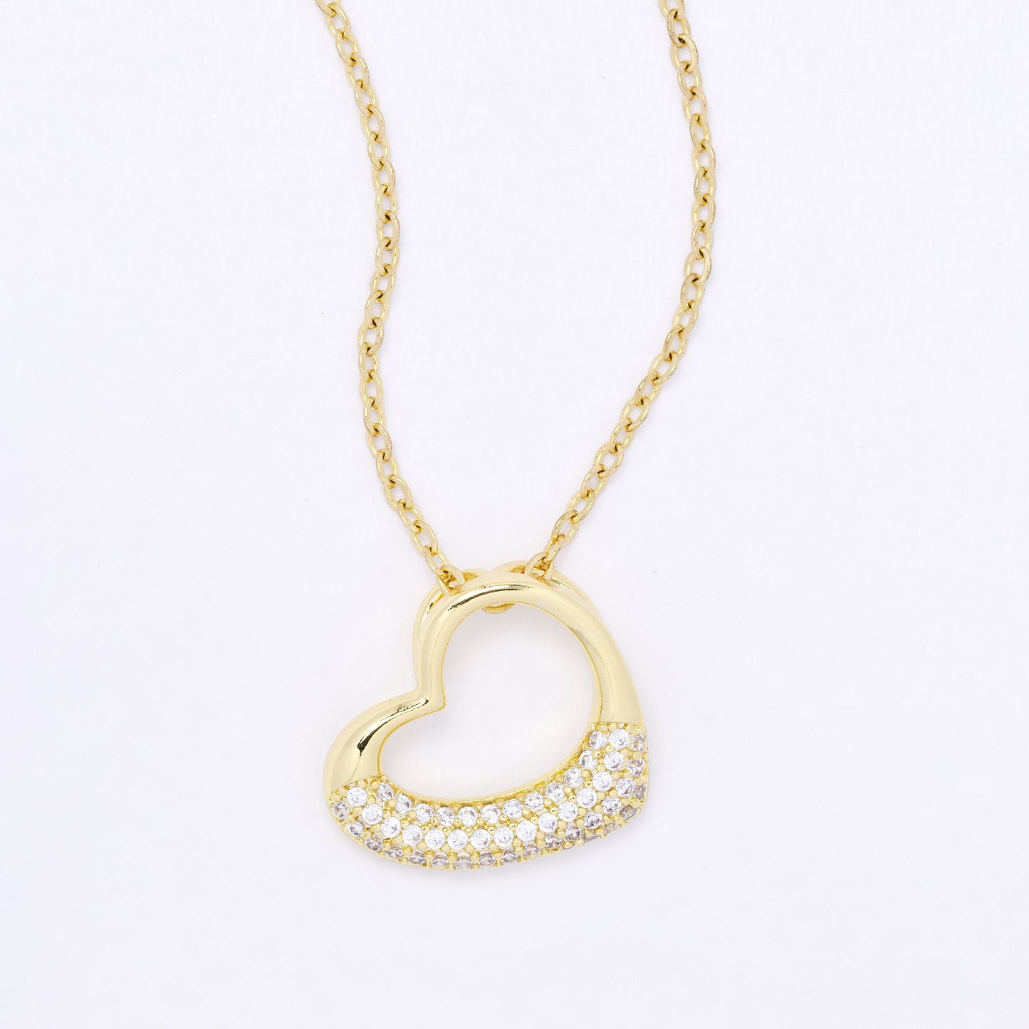 CZYP7490 - Premium brass CZ open heart necklace