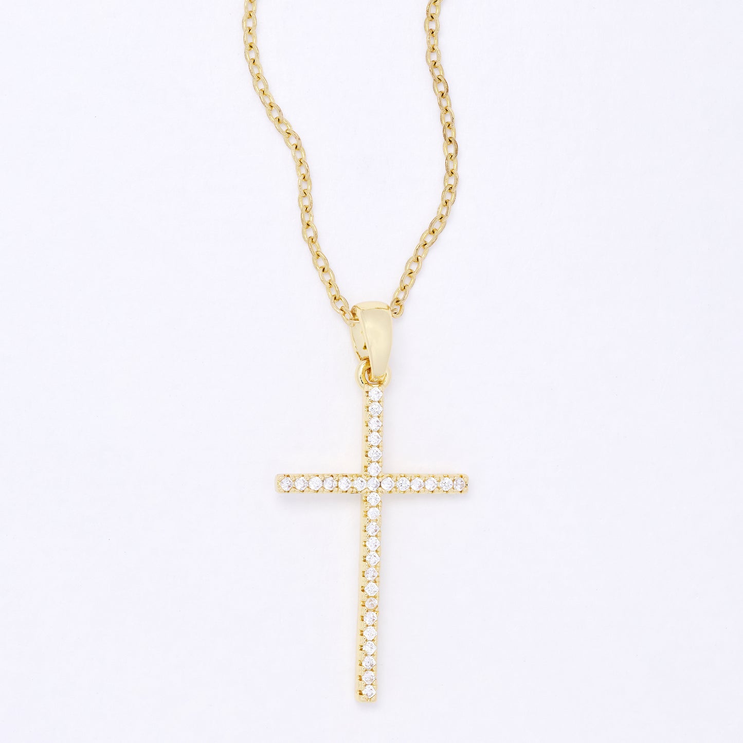 CZYP7492 - Premium brass CZ cross necklace