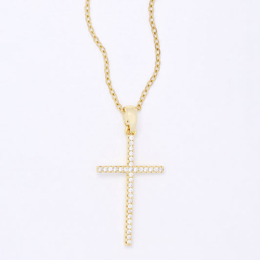 CZYP7492 - Premium brass CZ cross necklace