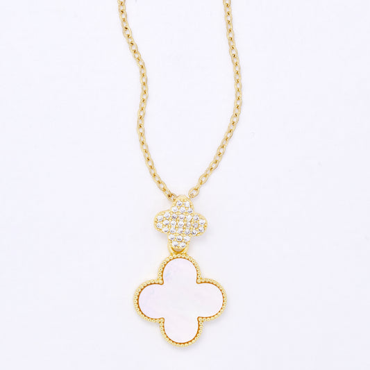 CZYP7493 - Premium brass CZ flower & shell drop necklace