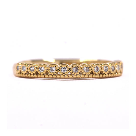 CZYR1027 - Premium brass gold plated eternity band ring Cubic Zirconia scalloped eternity band ring