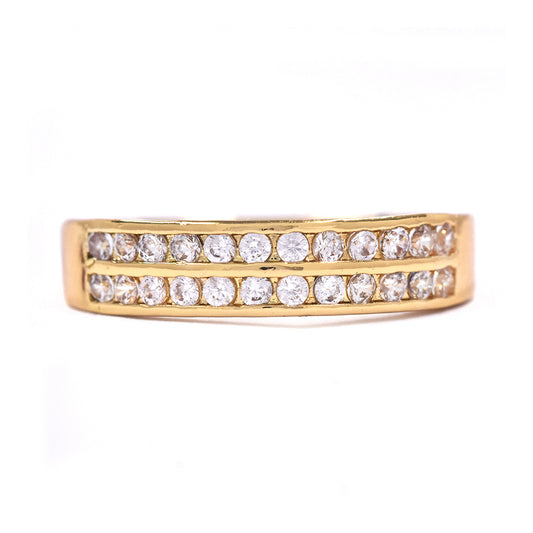CZYR1028 - Premium brass double row cubic zirconia eternity band ring