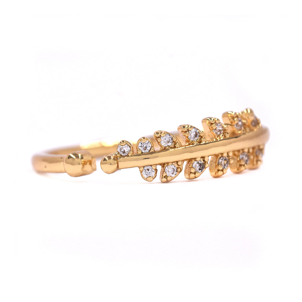Premium gold plated Cubic Zirconia leaf free size ring