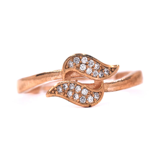 CZYR1030 - Premium brass cubic zirconia double curved leaf free size ring