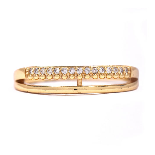 CZYR1032 - Premium brass double row cubic zirconia split scalloped eternity ring