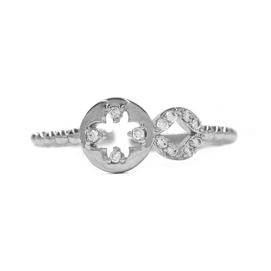 CZYR1033 - Premium brass cubic zirconia leaf pattern ring