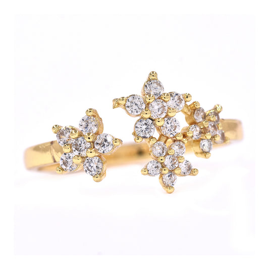 CZYR1038 - Premium brass 4 flower cubic zirconia free size ring