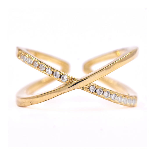 CZYR1039 - Premium brass cross cubic zirconia free size ring