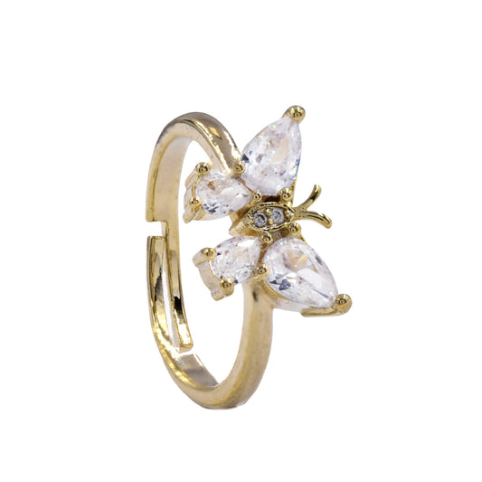 Premium butterfly cubic zirconia free size ring