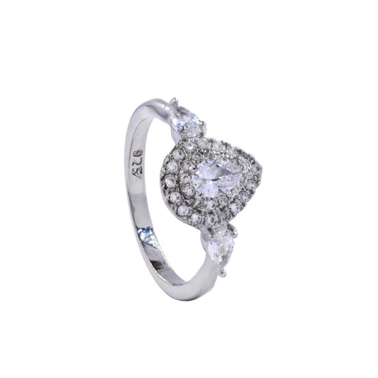 CZYR3722 - Premium brass cubic zirconia ring with pear shaped centre stone