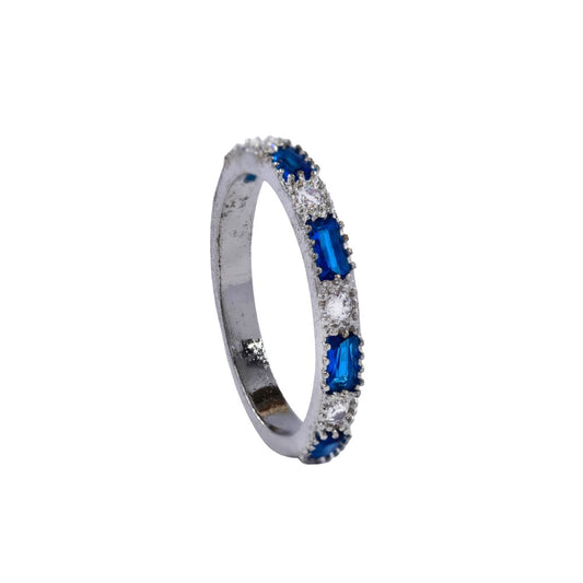 CZYR3724 - Premium brass blue and white  cubic zirconia band ring