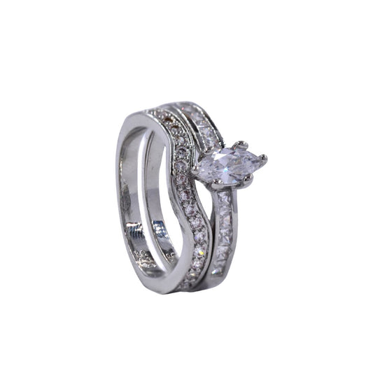 CZYR3725 - Premium brass cubic zirconia ring set with marquise centre stone and wavey band