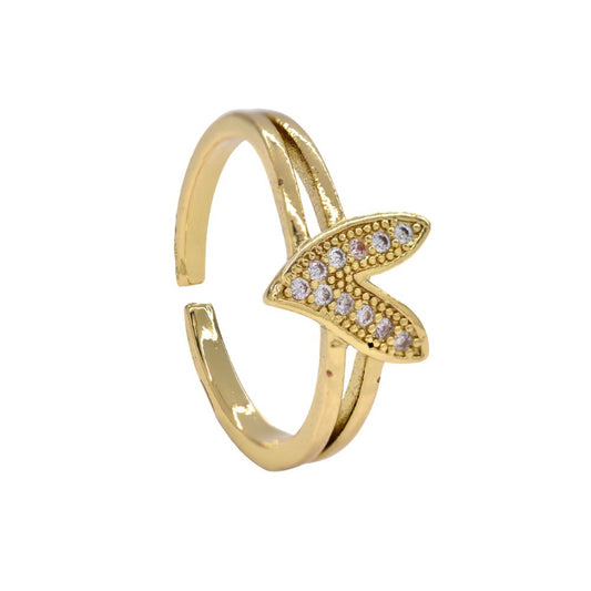 CZYR3759 - Premium brass cubic zirconia split shank heart free size ring