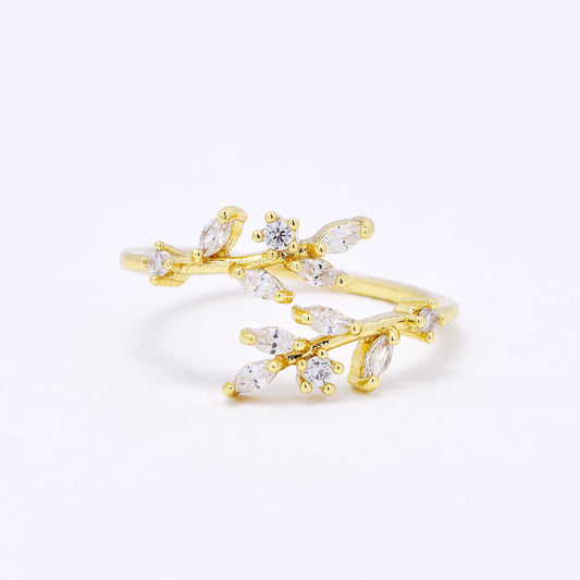 CZYR7500 - Premium brass  CZ cross-over leaf free size ring