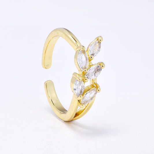 CZYR7501 - Premium brass  CZ leaf open size ring