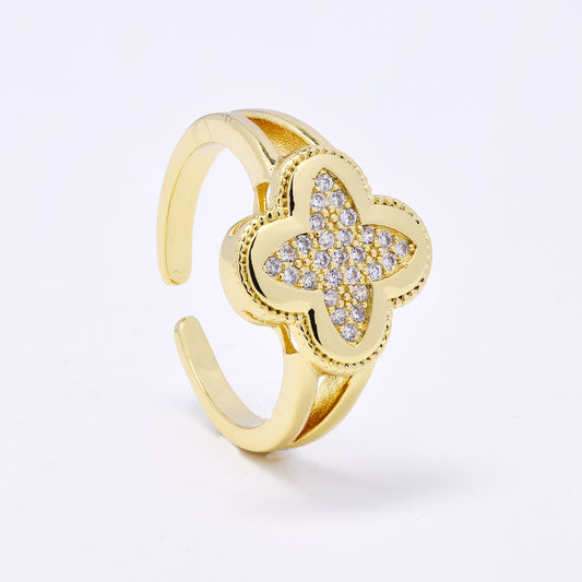 CZYR7502 - Premium brass  CZ four-leaf clover ring