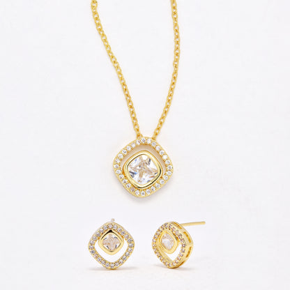 CZYST6587 - Premium square CZ necklace & earring set