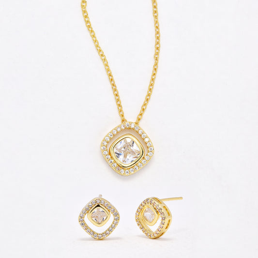CZYST6587 - Premium square CZ necklace & earring set