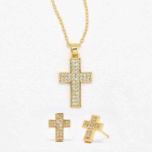 CZYST6588 - Premium CZ cross necklace & earring set
