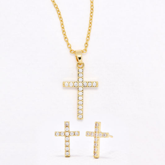 CZYST6589 - Premium CZ cross necklace & earring set