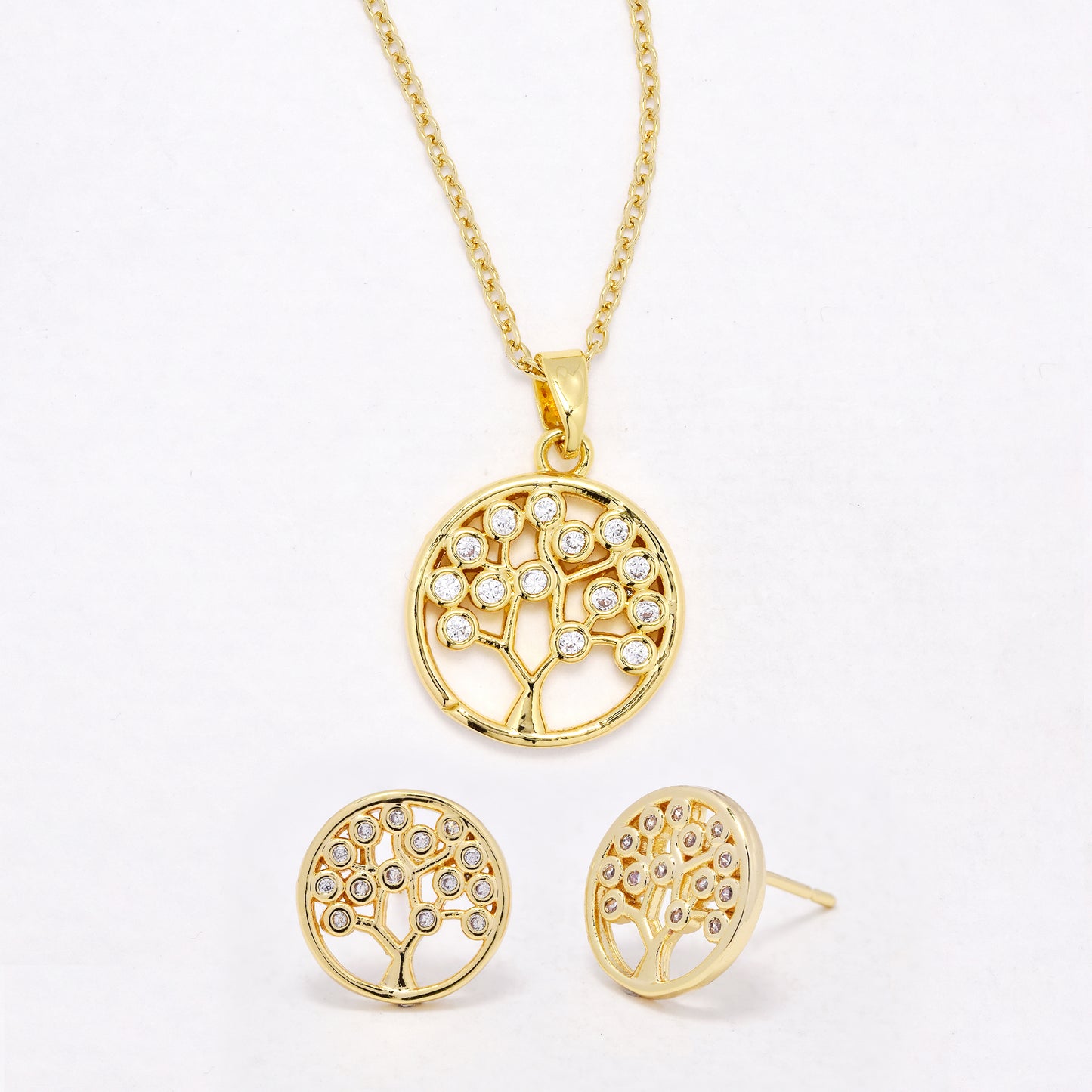 CZYST6590 - Premium CZ tree of life necklace & earring set