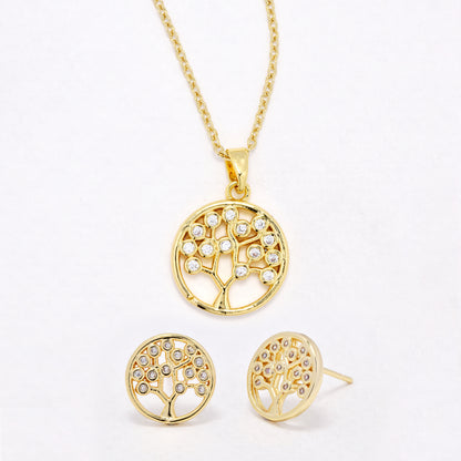 CZYST6590 - Premium CZ tree of life necklace & earring set