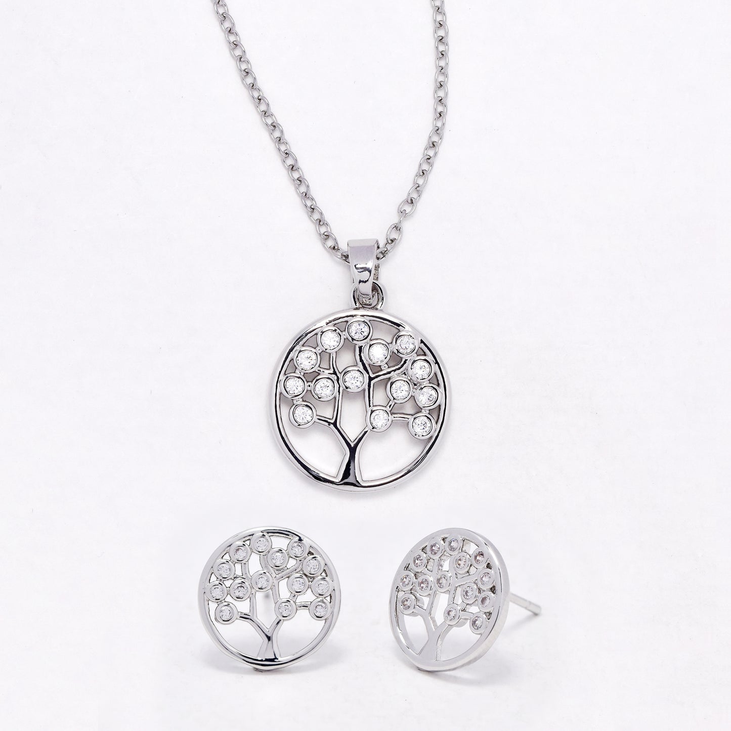 CZYST6590 - Premium CZ tree of life necklace & earring set