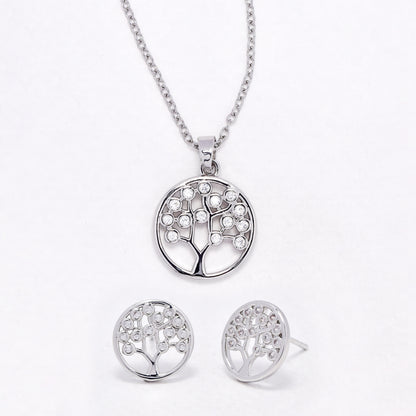 CZYST6590 - Premium CZ tree of life necklace & earring set