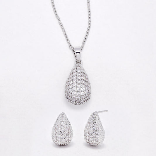 CZYST6591 - Premium CZ teardrop necklace & earring set