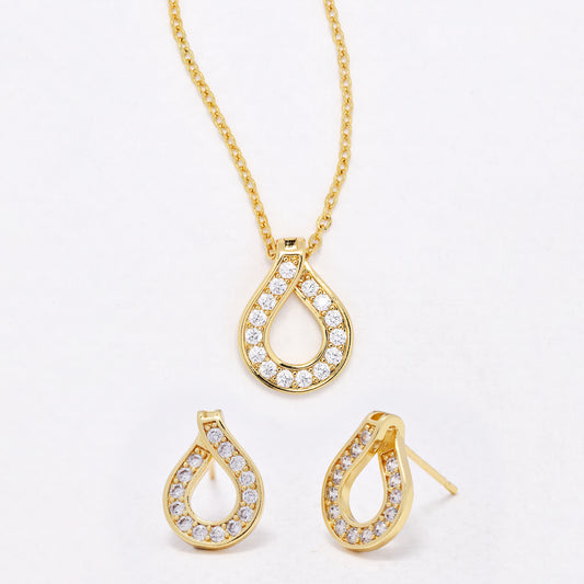 CZYST6595 - Premium cutout CZ teardrop necklace & earring set
