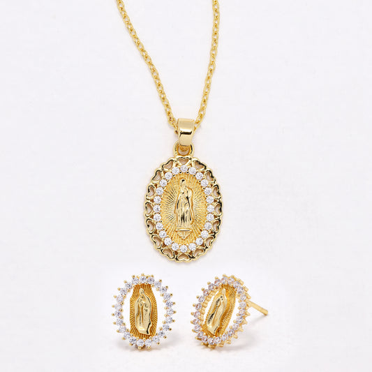 CZYST6596 - Premium CZ Mother Mary necklace & earring set