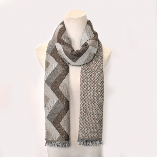 LS8285 - Zigzag frayed tassel scarf - Beige
