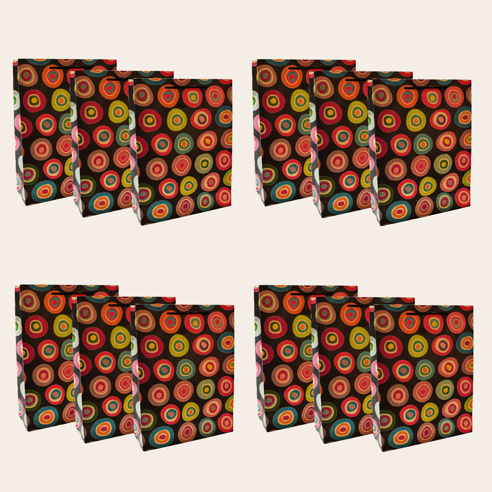 5 Pack black with colourful circle gift bags - Dotty bag