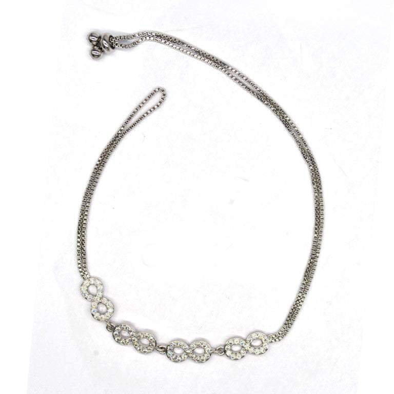 Premium cubic zirconia infinity silver hand bracelet