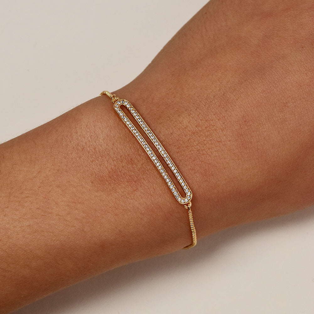Premium gold plated cubic zirconia cutout bar adjustable bracelet