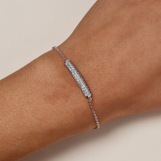 Premium silver plated cubic zirconia pave bar bracelet