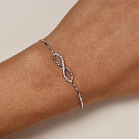 Premium silver plated cubic zirconia point edge infinity slide adjustable bracelet