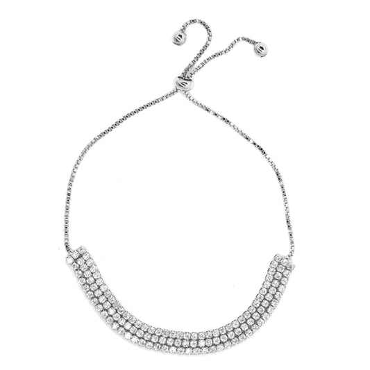 Premium slide adjustable cubic zirconia 3 row bar bracelet