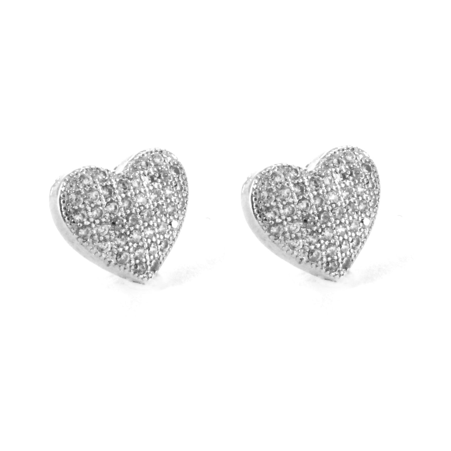 Premium cubic zirconia slight domed pave heart stud earrings