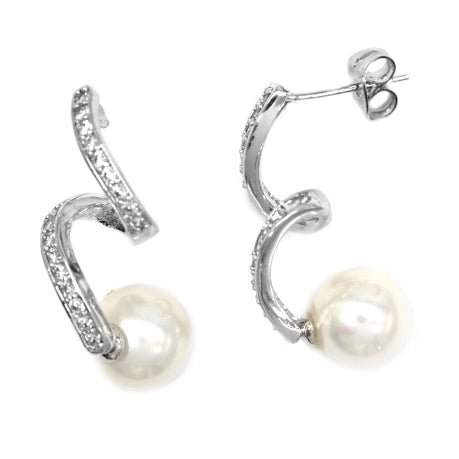 Premium cubic zirconia and pearl twisted drop earrings
