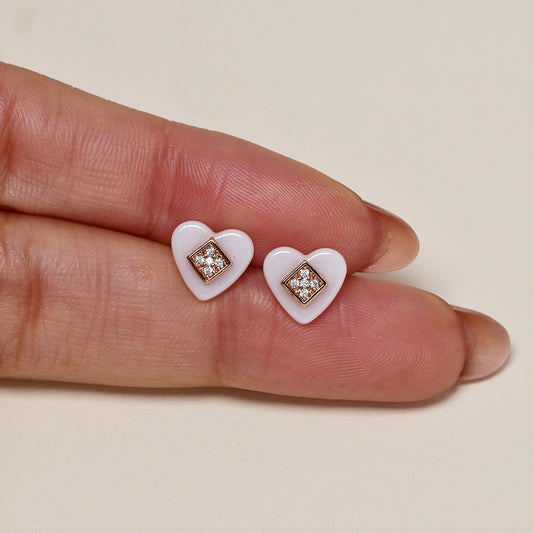 GFE3545 - Premium cubic zirconia enamel heart stud earring