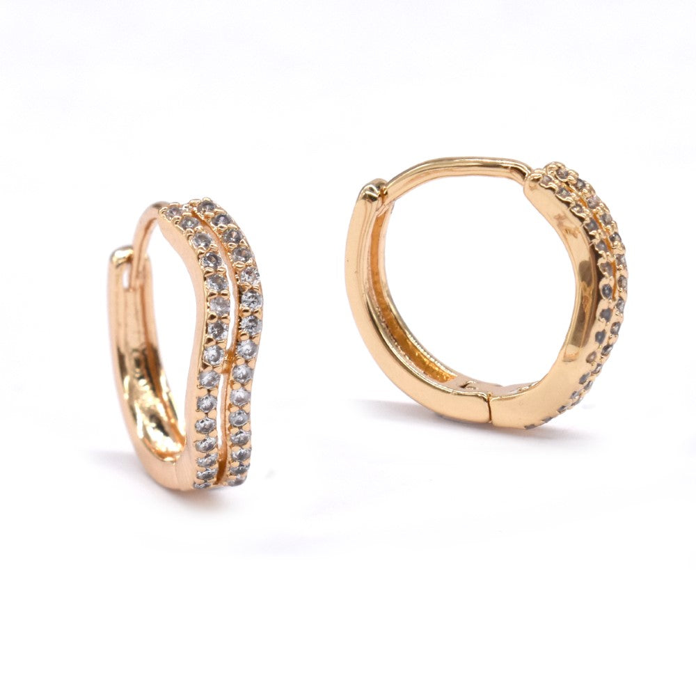 Premium gold plated cubic zirconia 16mm curvy huggie earring