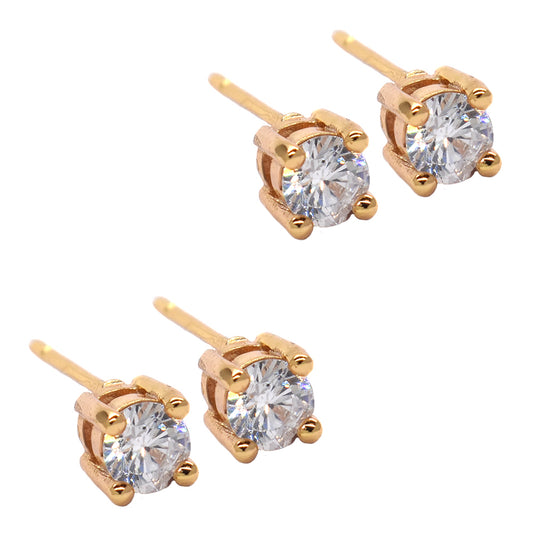 2 Pack premium cubic zirconia 4mm round premium plated stud earring - GFE4150