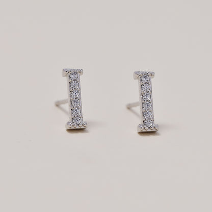 Premium silver plated cubic zirconia initial stud earring
