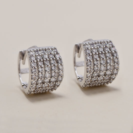Premium silver plated cubic zirconia 5 row broad huggie earring - GFE515
