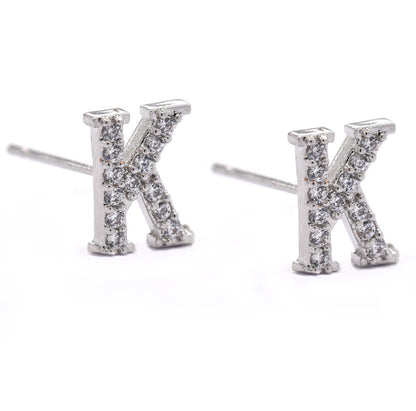 Premium silver plated cubic zirconia initial stud earring