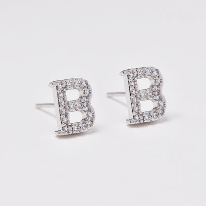Premium silver plated cubic zirconia initial stud earring