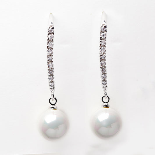 Premium cubic zirconia bar and pearl drop earrings