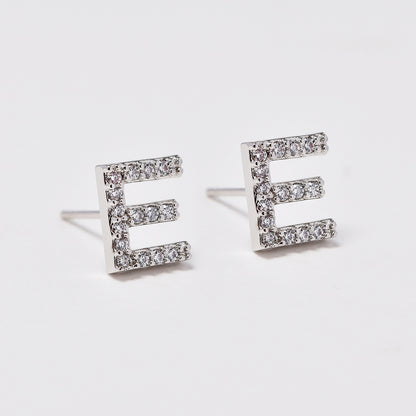 Premium silver plated cubic zirconia initial stud earring