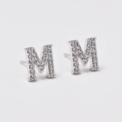 Premium silver plated cubic zirconia initial stud earring